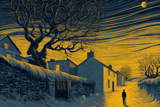 design vintage linocut illustrations with bold black ink