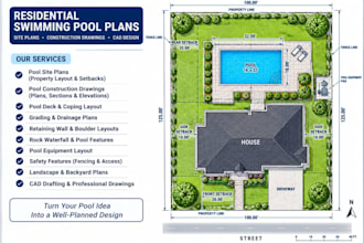 design residential swimming pool construction drawings and site plans in cad