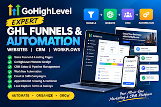 do gohighlevel funnel, setup website, create ghl automations, CRM workflows