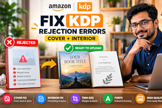 fix amazon KDP rejection errors in book cover and interior