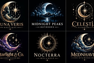 design a professional moon, star, midnight, dark, mystical, celestial night logo