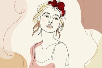 do hand drawn minimalist feminine line art, floral line art, one line art logo