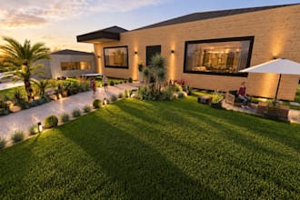villa garden and create realistic 3d renders