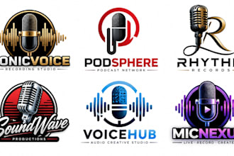 design a modern podcast, singing, vocal, recording studio, music microphone logo