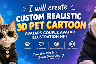 create custom realistic 3d pet cartoon avatars couple avater illustration nft