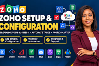setup zoho crm, zoho one, creator, analytics,form, mail,desk ,zoho bigin,people