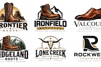 design a professional footwear, work boot, cowboy boots, leather shoes boot logo