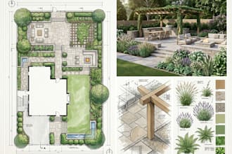 design garden plans and renderings, with planting and hardscape details