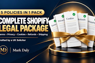 create complete shopify legal policy package for compliance