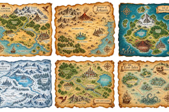 create fantasy map illustration in vintage style