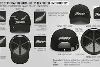 design professional streetwear cap, hat tech pack and 3d mockups