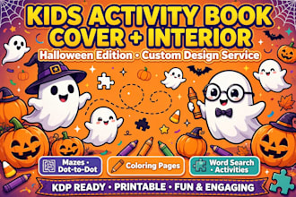 design halloween kids activity book cover and interior