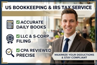 do us bookkeeping, us tax returns for llc, s corp, c corp, 1120, 1040