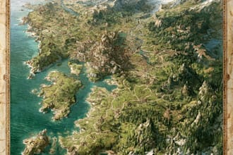 create a fantasy world map with rich geographical details