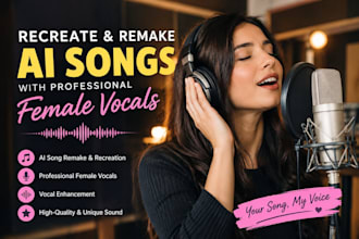 recreate, remake, master ai song as a pro female vocalist, vocal, female singer