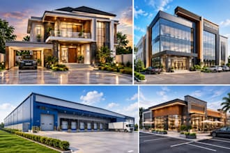 design exterior render 3d architecture rendering of house, warehouse, commercia