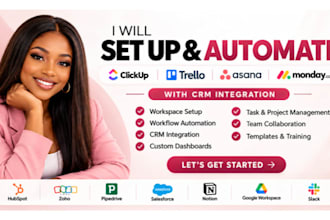 setup and automate clickup, trello, asana or monday com with CRM integration