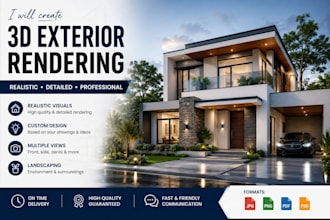 create realistic 3d exterior rendering of your house design