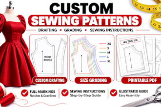create custom sewing patterns, pattern grading and sewing instructions