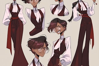 create character sheets and posters in an anime art style