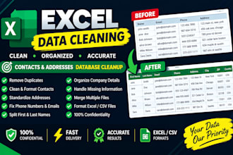 clean excel databases, remove duplicates, and format contacts and address
