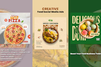 design engaging food ads, instagram posts, and facebook banners