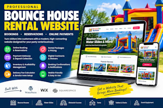 design bounce house rental, inflatable, water slide, with booking system website