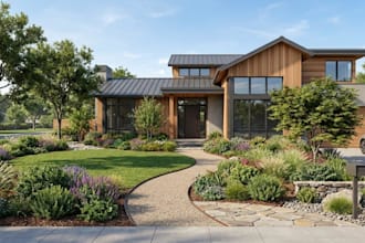 design frontyard, 3d landscape, outdoor  living garden and pool rendering