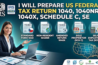 prepare US federal tax return form 1040, 1040nr, 1040x, schedule c, se