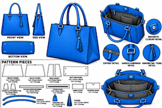 digital bag sewing patterns, leather bag, backpack tech pack, paper bag design