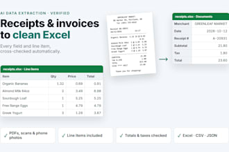convert PDF invoices and receipts to excel