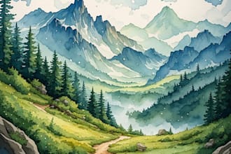 illustrate a watercolor landscape illustration