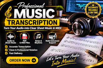 transcribe music into sheet music, notes, and midi