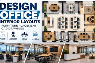 design office interior layouts, furniture placement, cad drawings