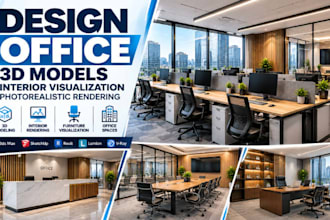 design office 3d models, interior visualisation, photorealistic rendering