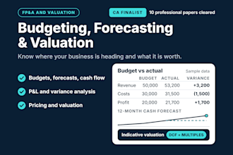 budgeting, forecasting, financial analysis and business valuation