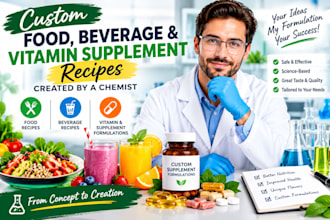 create custom food, beverage and vitamin supplement recipes as a chemist