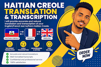 haitian creole, french and english translation and transcription