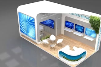 design 3d exhibition stall, kiosk, trade show booth, pop up booth, expo stand