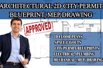 architectural city permit blueprint, 2d floor plan, mep draw and site plan