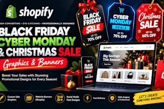 design black friday, cyber monday, christmas sale graphics and shopify banners