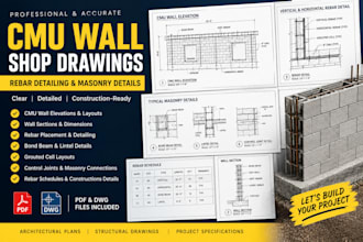 create cmu wall shop drawings, rebar detailing,  masonry details