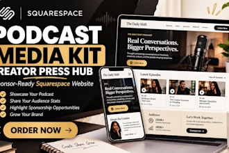 design a squarespace podcast media kit and creator press hub