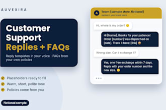 write customer support replies, faqs and templates for your store