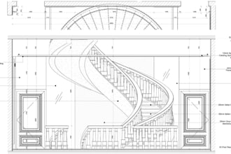 do cad interior elevation section,curved staircase plan,ornate balustrade detail
