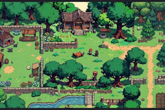 create pixel art game map , background and tileset for your game