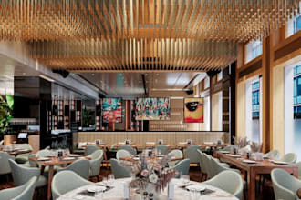 design modern restaurant interior,bespoke furniture layout,3d hospitality render