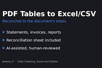 extract pdf tables to excel or csv and reconcile totals, ai assisted