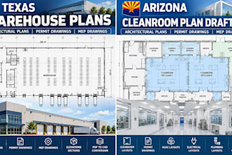 draft arizona cleanroom plans, permit drawings architectural plan and mep layout
