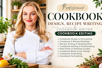 do cookbook design, cookbook recipe writing cookbook writer cookbook editing